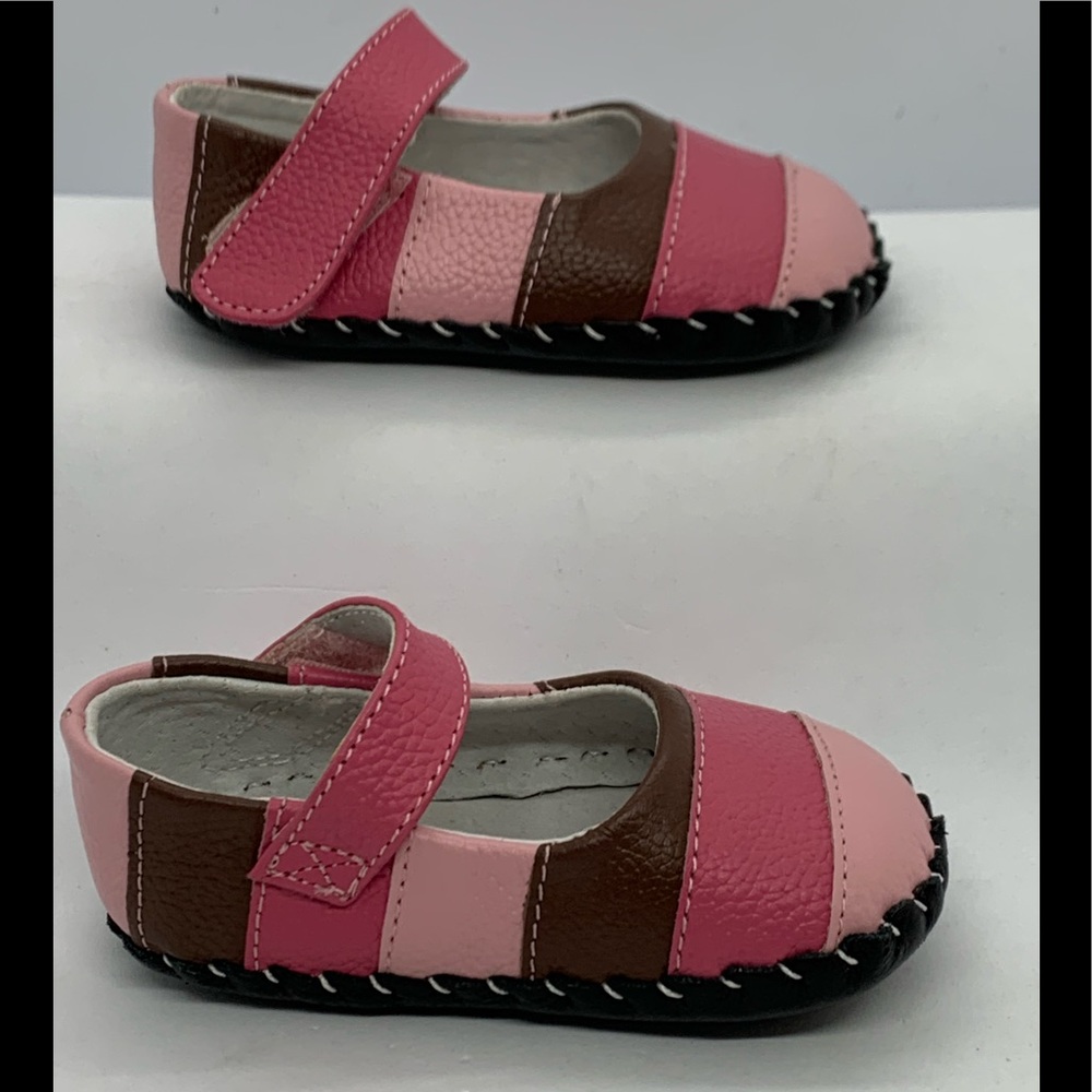 Pediped Pink & Brown Stripe Leather Crib Shoes 0-6m - Picture 4 of 7